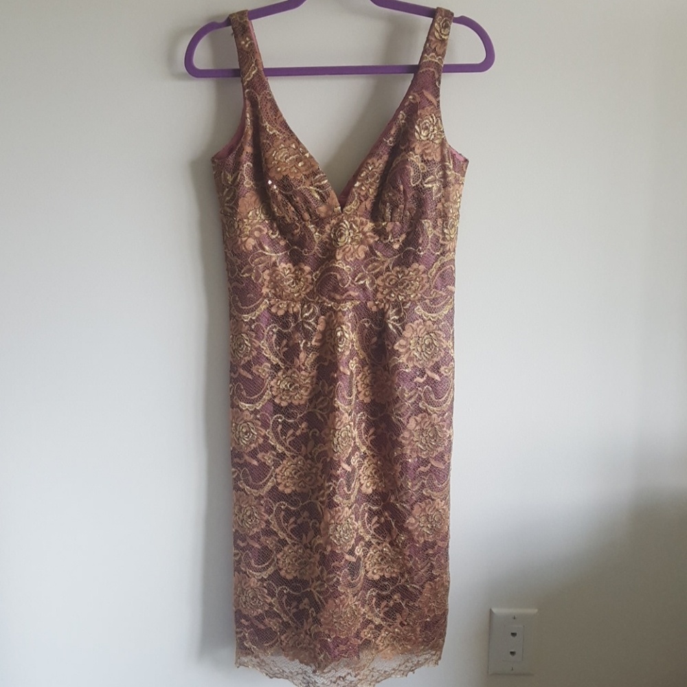 Trina Turk size 8 gold and pink lace sequin dress